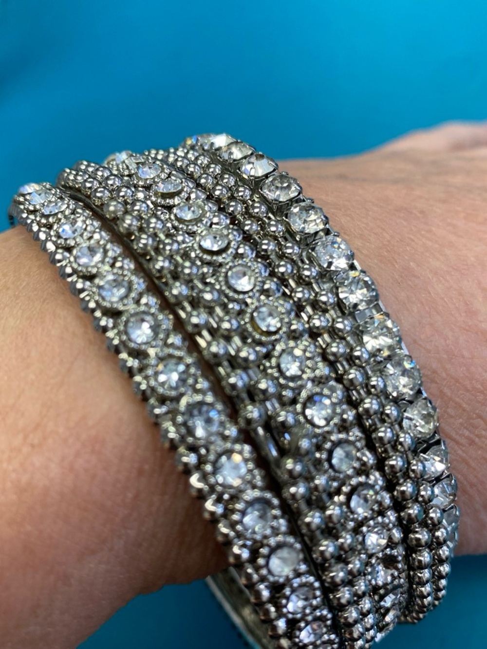 Silver Crystal Multi-Row Bracelet - Sparkling Tennis Style